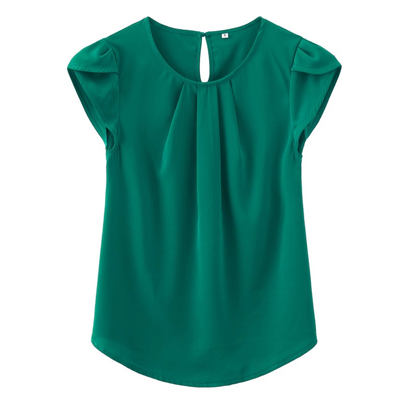 TASAMO Women's Loose Casual Short Sleeve Chiffon Top T-Shirt Blouse (X-Large, Dark Green) - Image 1